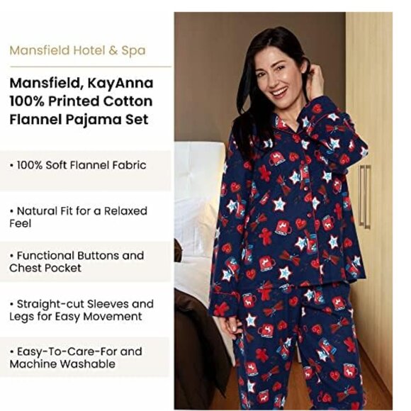 NWT KayAnna FLannel PJ Set, Coffee Mug, Small, Navy/Red, Mansfield Hotel & Spa - Picture 3 of 3
